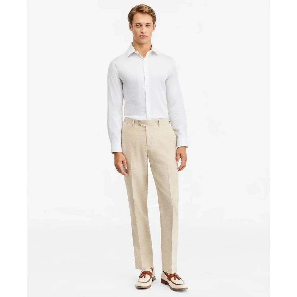$495 NEW BAR III MENS 42R NATURAL LINEN SLIM 2 PIECE SUIT WITH DRESS PANTS 36X32